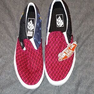 Vans Kids Slip-On Sneakers in Burgundy and Navy with Paisley Accents
